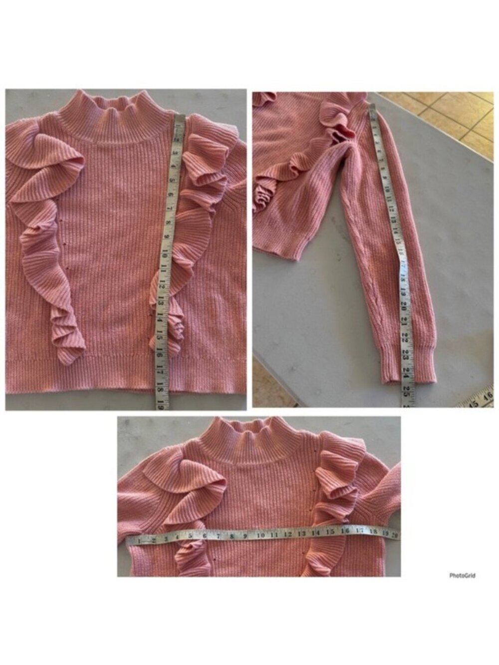 525 America Mock Neck Ruffle Pink Sand Cotton Sweater size Medium - Picture 10 of 11